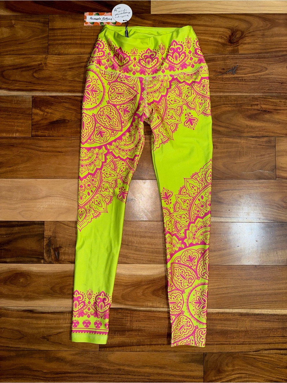 NWT Pineapple Clothing Women’s Neon Green & Pink Mandala Leggings